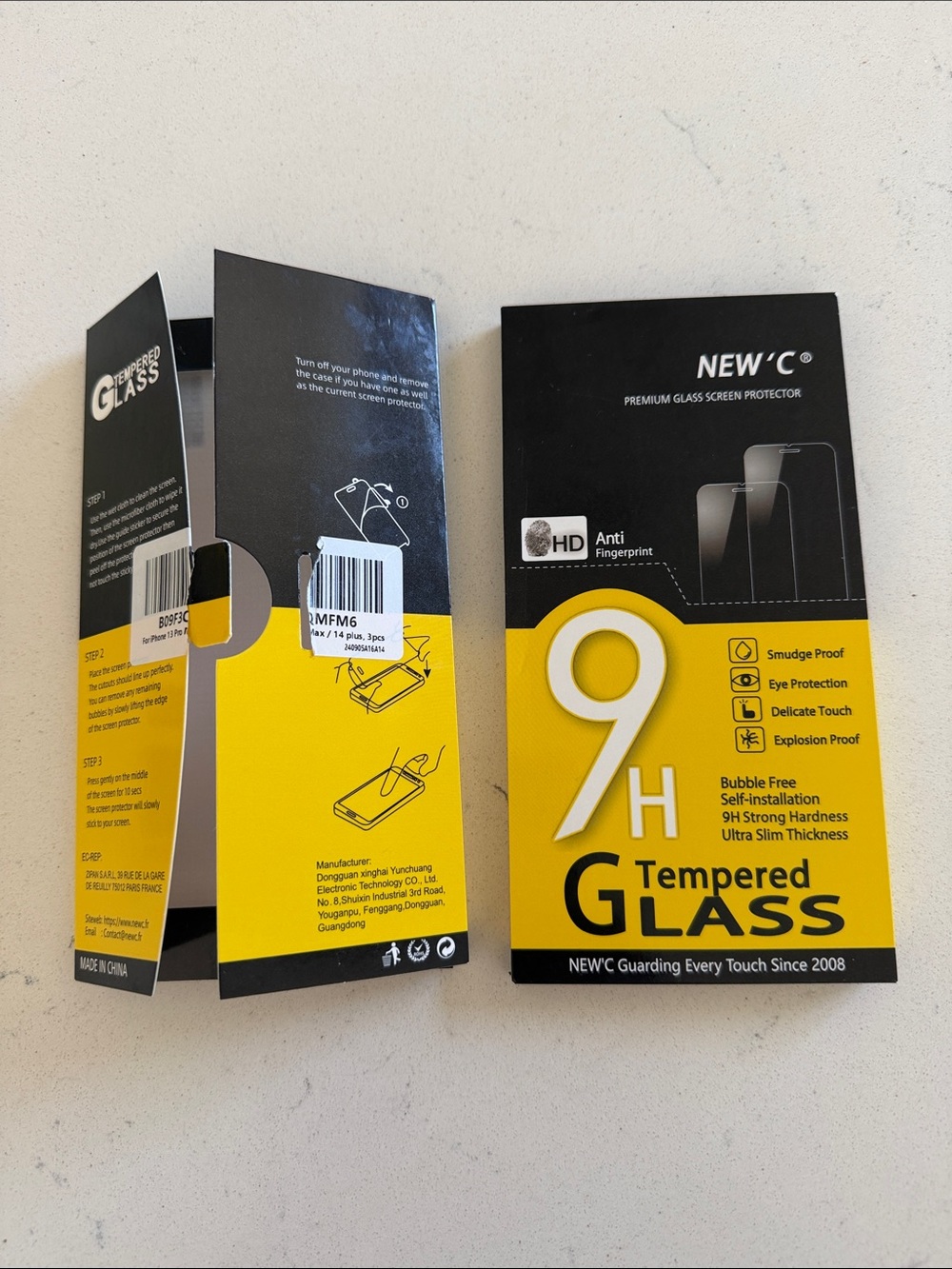 2 packs of NEW'C 9H Tempered Glass Screen Protector - Yellow/Black